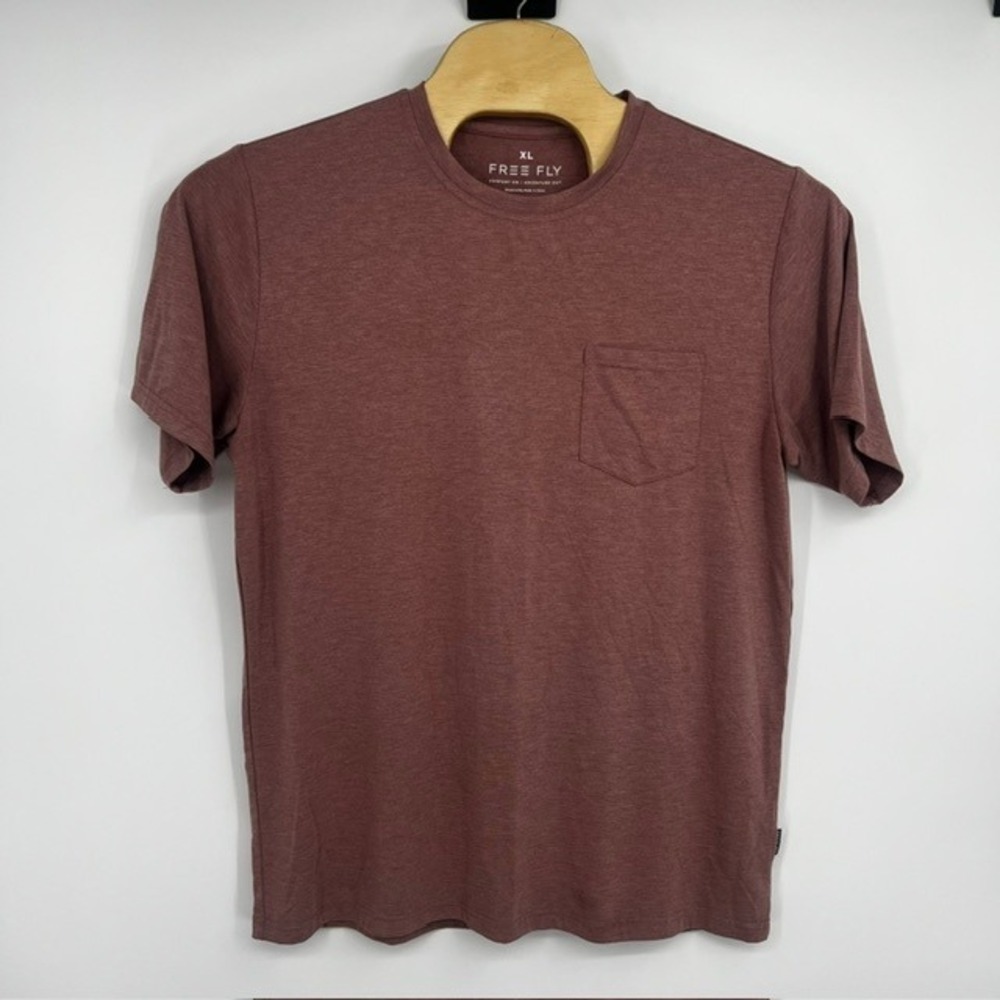 Free Fly Mens XL Bamboo Pocket Tee Heathered Maroon Short Sleeve Adventure Shirt